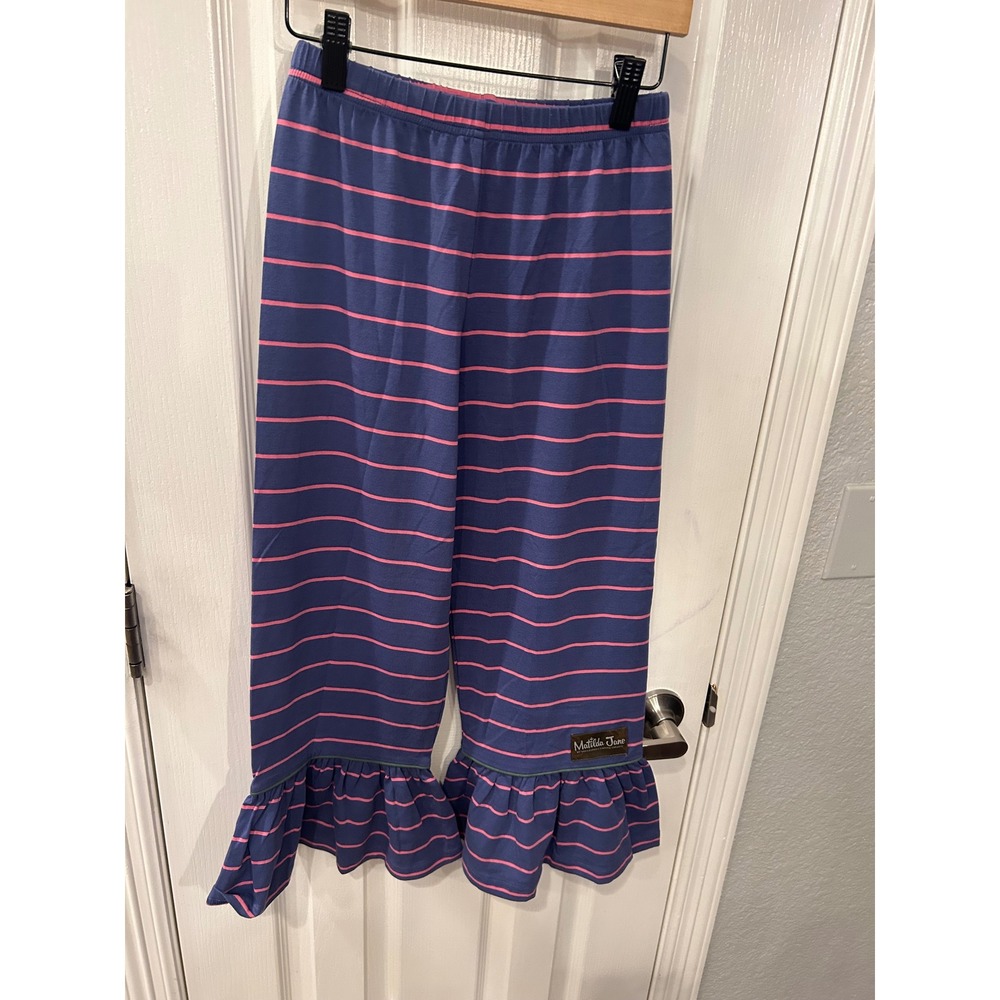 Matilda Jane Ruffle Pants Blue Pink Striped Girls Leggings Bottoms‎ Size 8